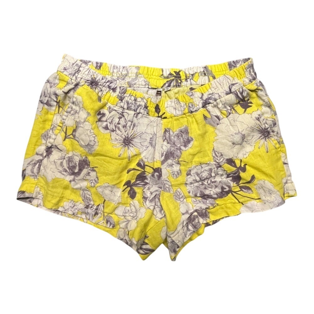 KUT from the Kloth Yellow Floral 100% Linen Shorts Lagenlook Cottagecore Boho